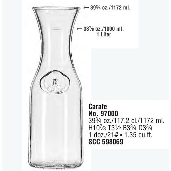 Libbey 11" Clear Glass 1-Liter Embossed Wine Decanter Jug Vase (97000) Mexico - Picture 2 of 6